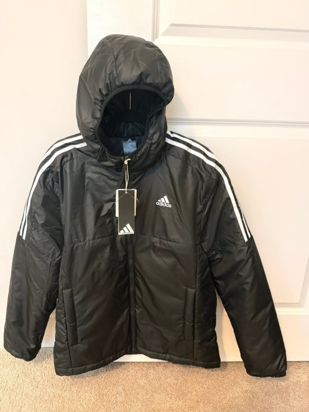 Adidas Essentials Hooded Puffer Jacket Black New With Tags Men's M